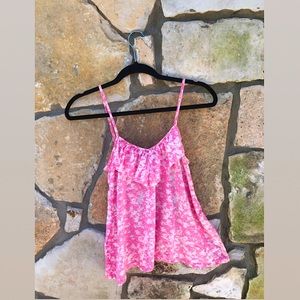 NWOT Pink & White Ruffle Spaghetti Strap Top